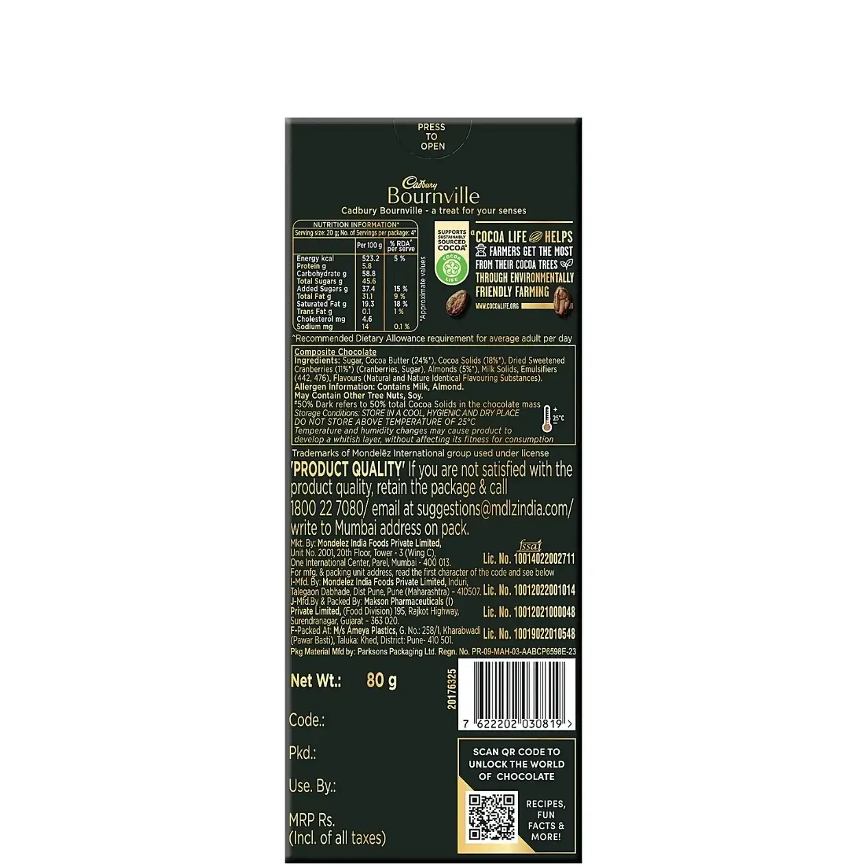 CADBURY BOUNVILLE CRANBERRY DARK 50% 80 G - Image 2